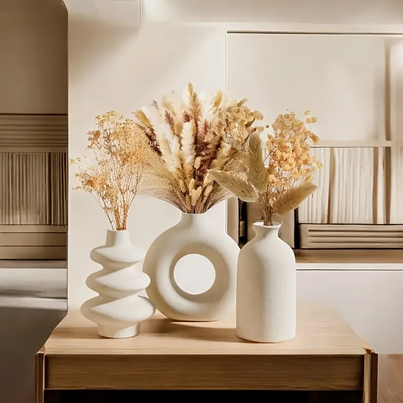 Zestaw 3 białych ceramicznych wazonów w stylu bohemy, kreatywne ozdoby do domu, do salonu i sypialni