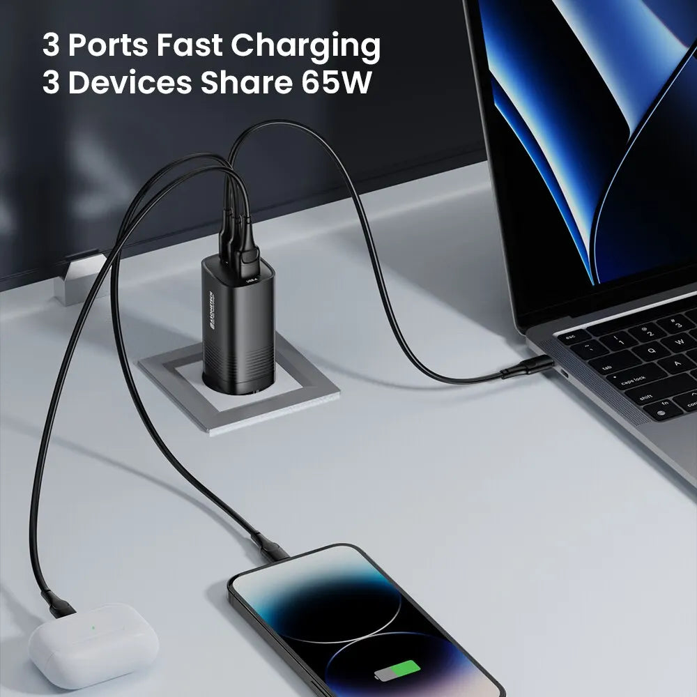 Ładowarka ASOMETECH GaN USB typu C 65 W 45 W PPS PD QC4.0 Szybka ładowarka do laptopów Macbook, tabletów iPad, iPhone'ów 16 i Samsung S23 Ultra