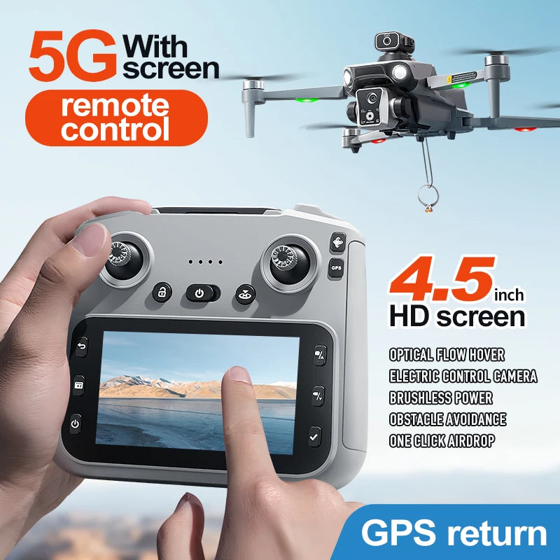 K19 MAX GPS z profesjonalną kamerą 8K, funkcją FPV, systemem omijania przeszkód i dużym ekranem zdalnego sterowania, składany dron