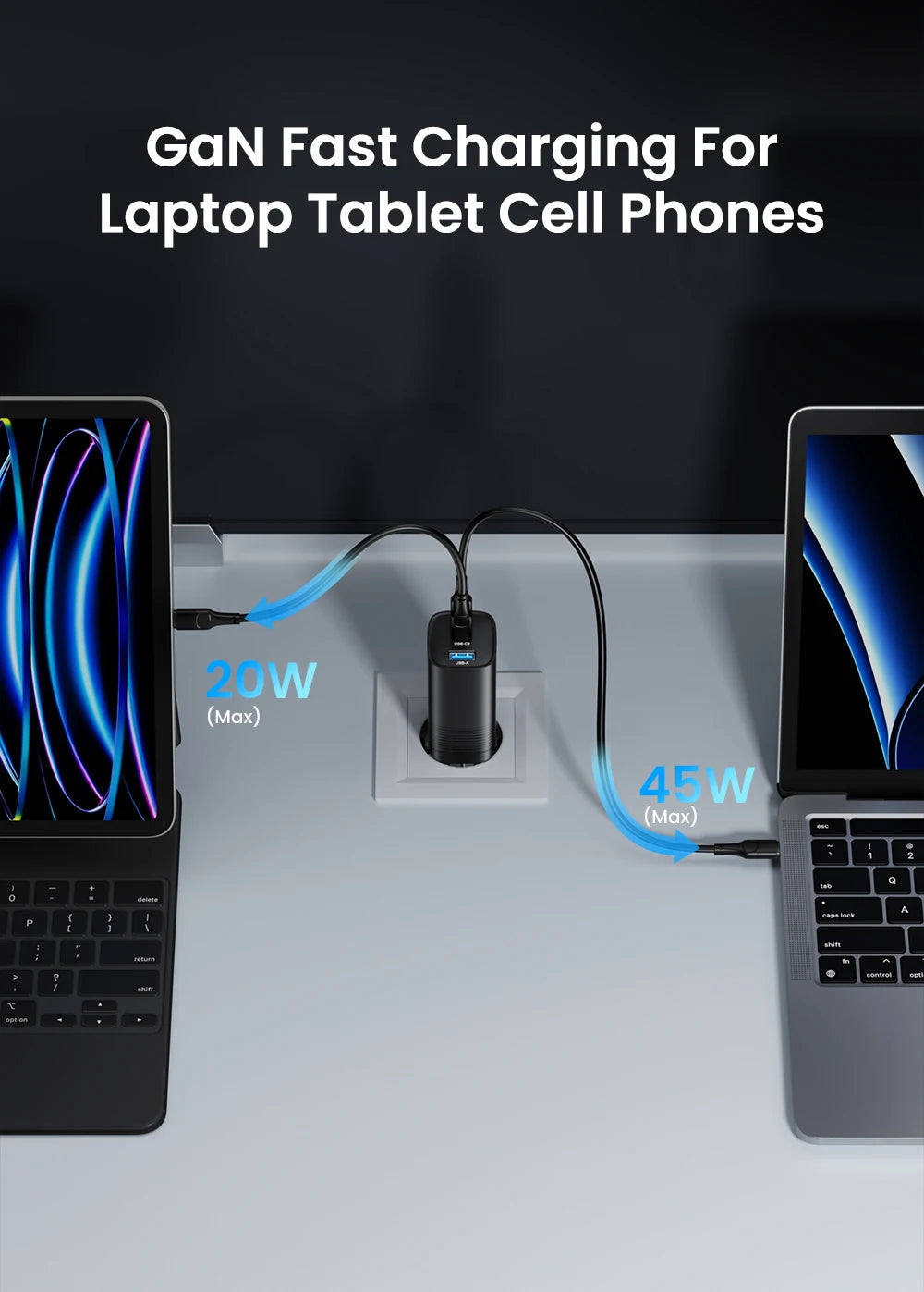 Ładowarka ASOMETECH GaN USB typu C 65 W 45 W PPS PD QC4.0 Szybka ładowarka do laptopów Macbook, tabletów iPad, iPhone'ów 16 i Samsung S23 Ultra