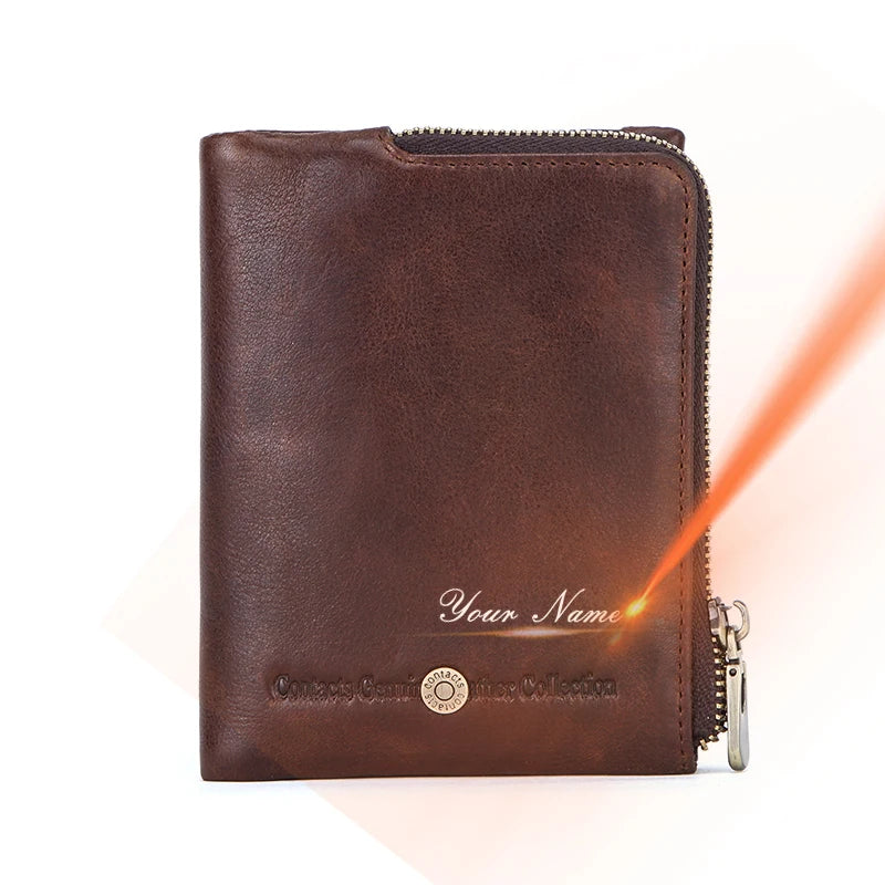 Portfel męski CONTACT ze skóry, kieszenie na monety i karty.