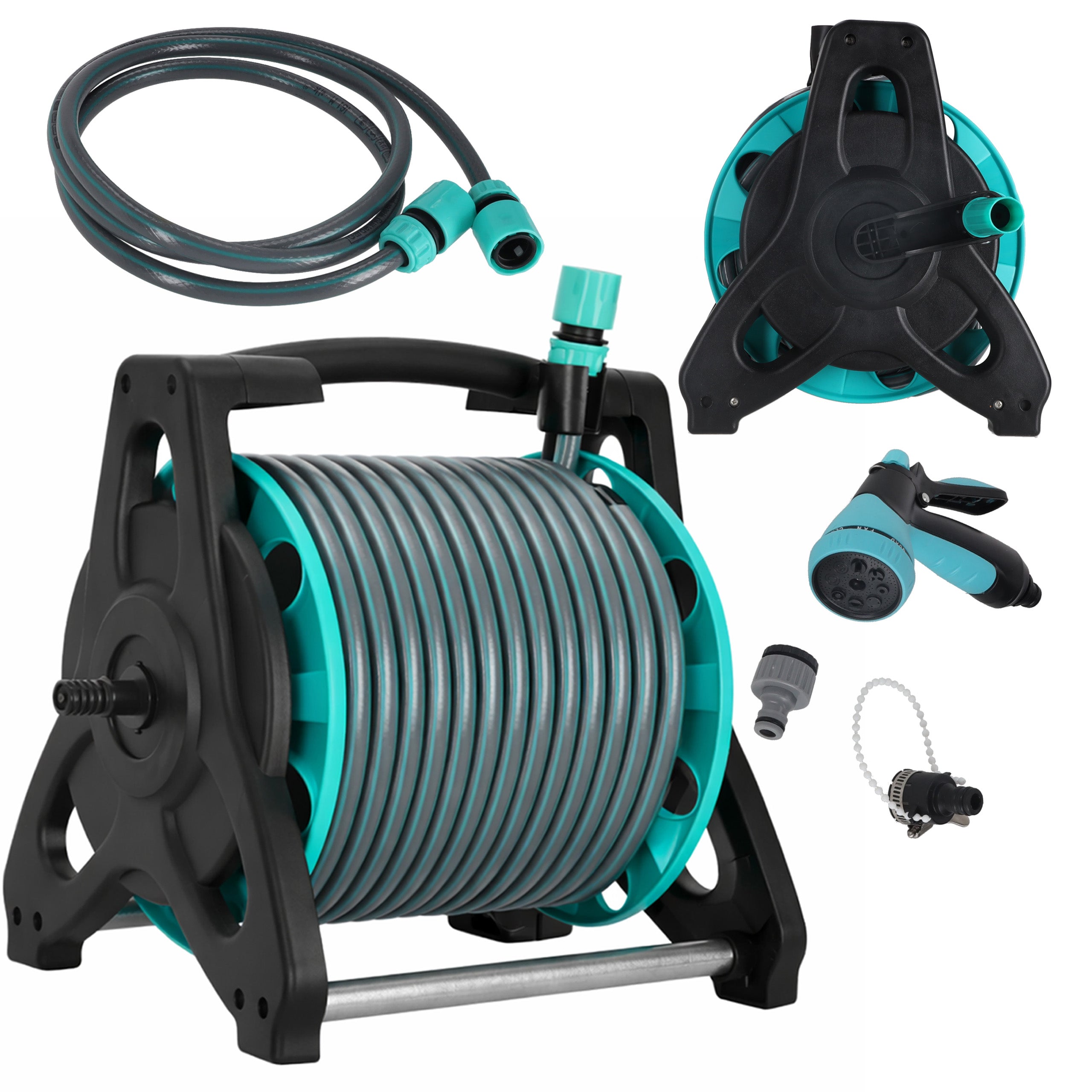 Wąż ogrodowy na bębnie stojaku LUARO pistolet zraszacz zwijacz 30m