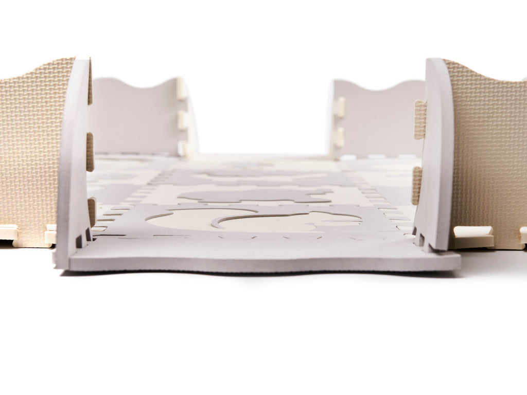 Vzdelávacia podložka z penovej hmoty, sivo-ecru, 36 dielikov, 150x150cm