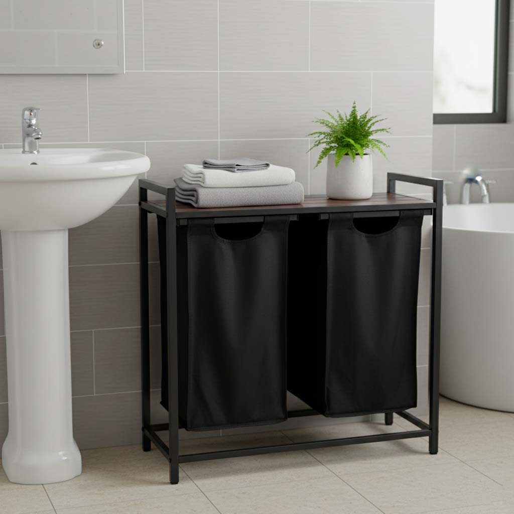 Kôš na bielizeň, 2 priehradky, s policou, vrchný, podkrovný kontajner, 80 l