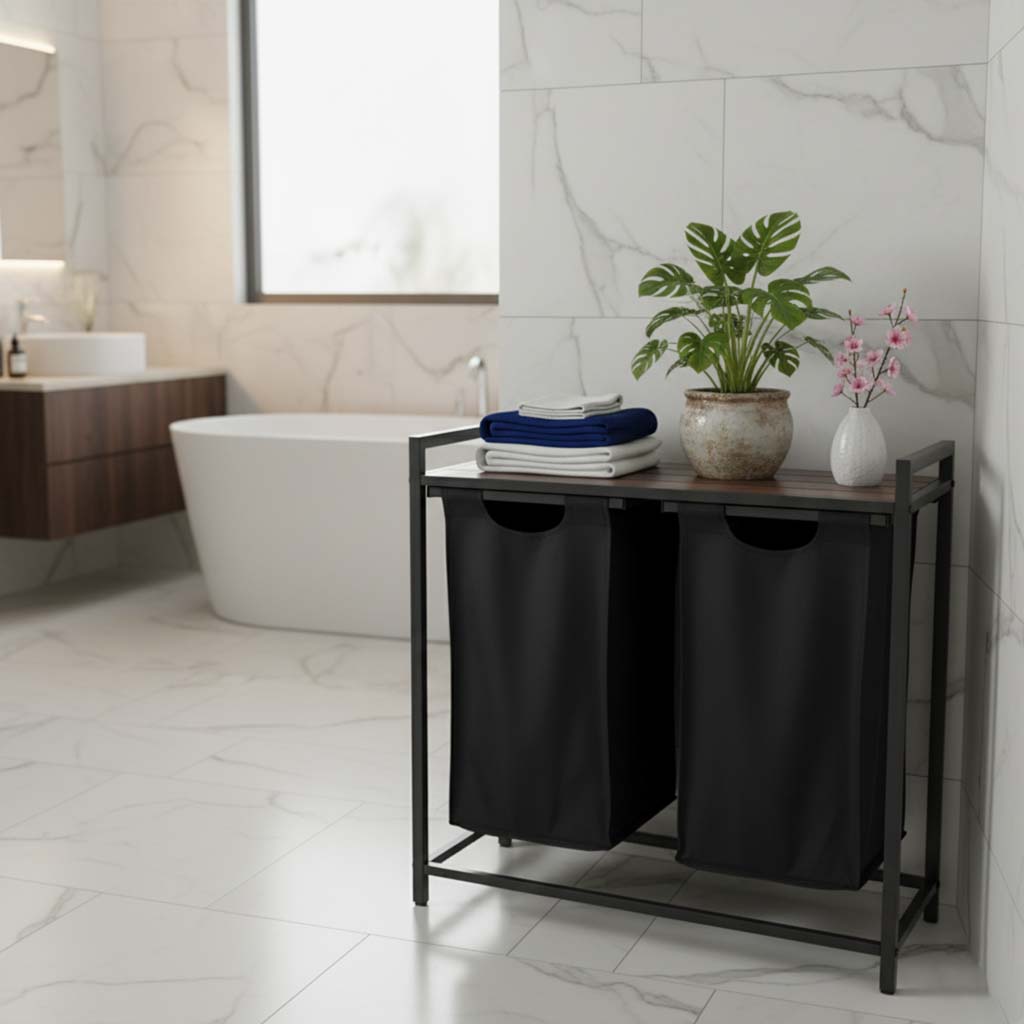 Kôš na bielizeň, 2 priehradky, s policou, vrchný, podkrovný kontajner, 80 l