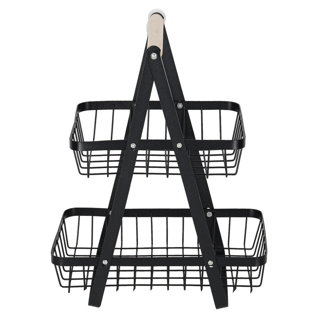 Kosz miska na owoce dwupoziomowy metal drewno