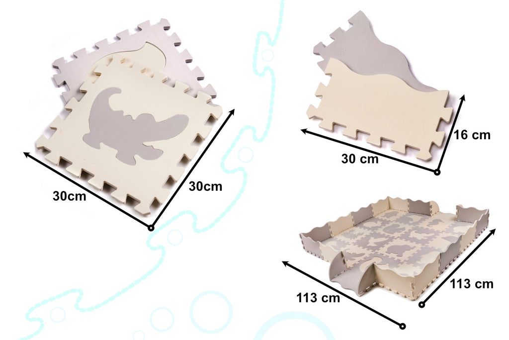 Vzdelávacia podložka z penovej hmoty, sivo-ecru, 36 dielikov, 150x150cm