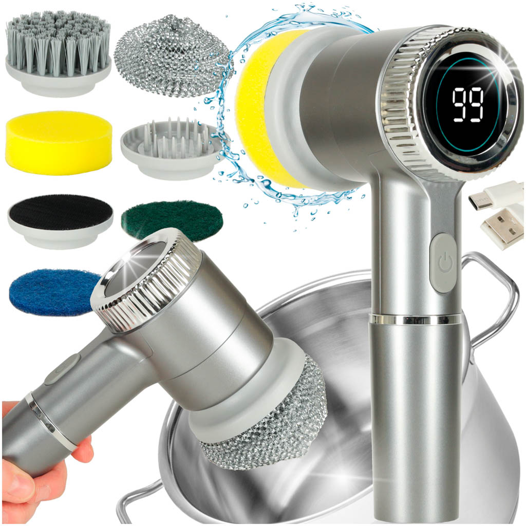 Elektrická čistiaca kefa 5 v 1 na kúpeľňu, podlahu a škáry do bazéna s LED diódou