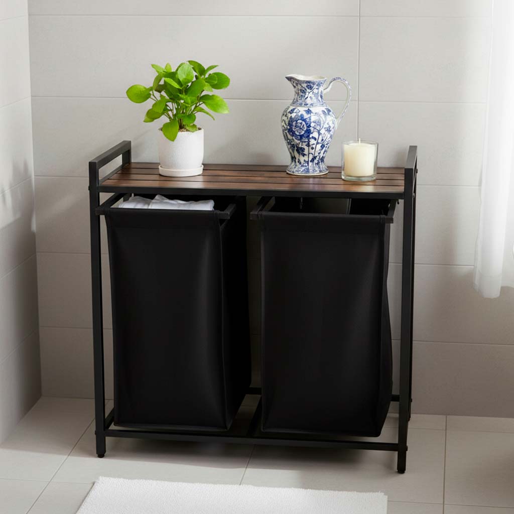 Kôš na bielizeň, 2 priehradky, s policou, vrchný, podkrovný kontajner, 80 l