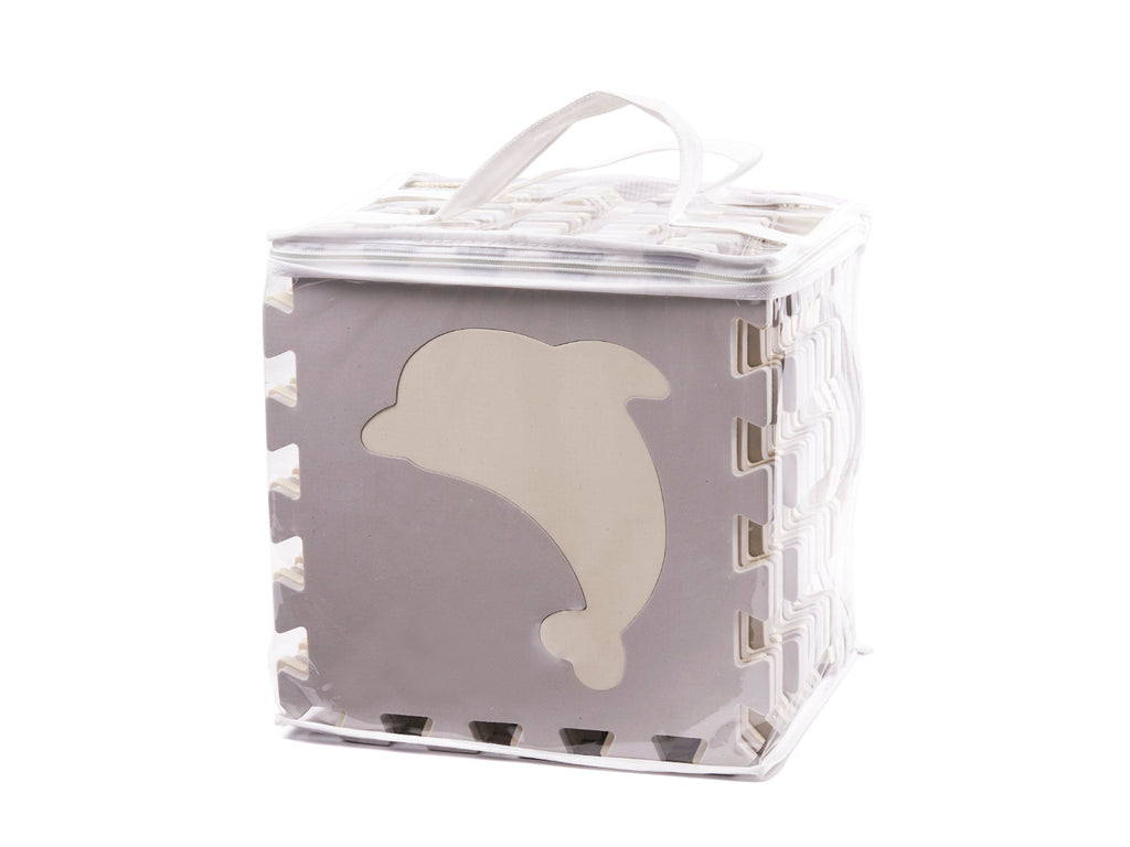 Vzdelávacia podložka z penovej hmoty, sivo-ecru, 36 dielikov, 150x150cm