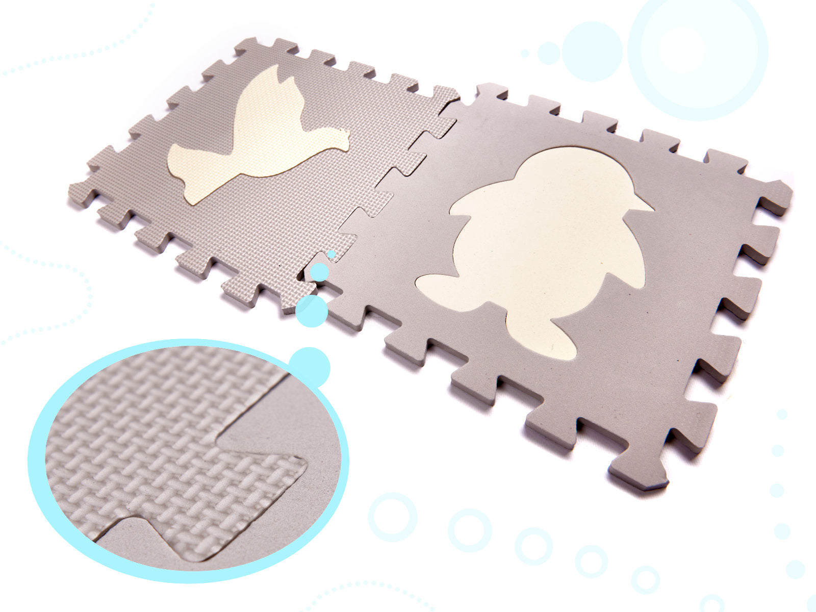 Vzdelávacia podložka z penovej hmoty, sivo-ecru, 36 dielikov, 150x150cm