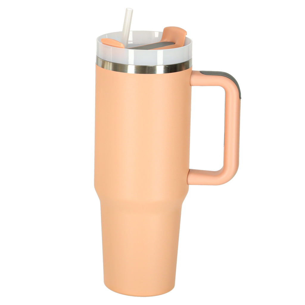 Kubek termiczny ze słomką i uchwytem termos 1200ml róż pudrowy ZESTAW 3 SZTUKI