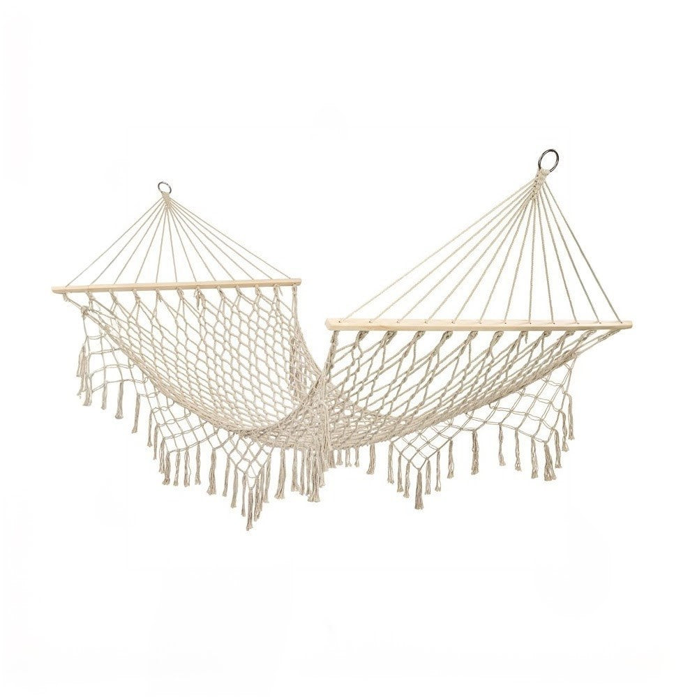 Hamak ogrodowy brazylijski boho siatka frędzle 200cm 150kg Ecru