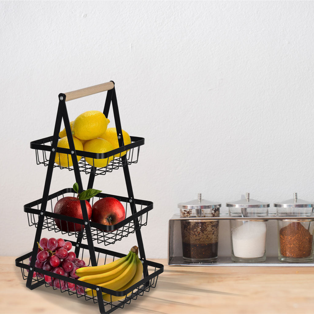 Kosz na owoce i warzywa patera trzypoziomowa metal drewno